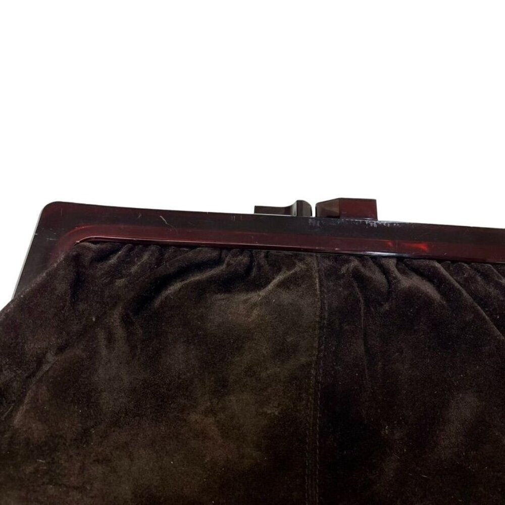 Hutzler's Baltimore Black Suede Clutch Purse with Bakelite Frame Made in Italy - Picture 7 of 10